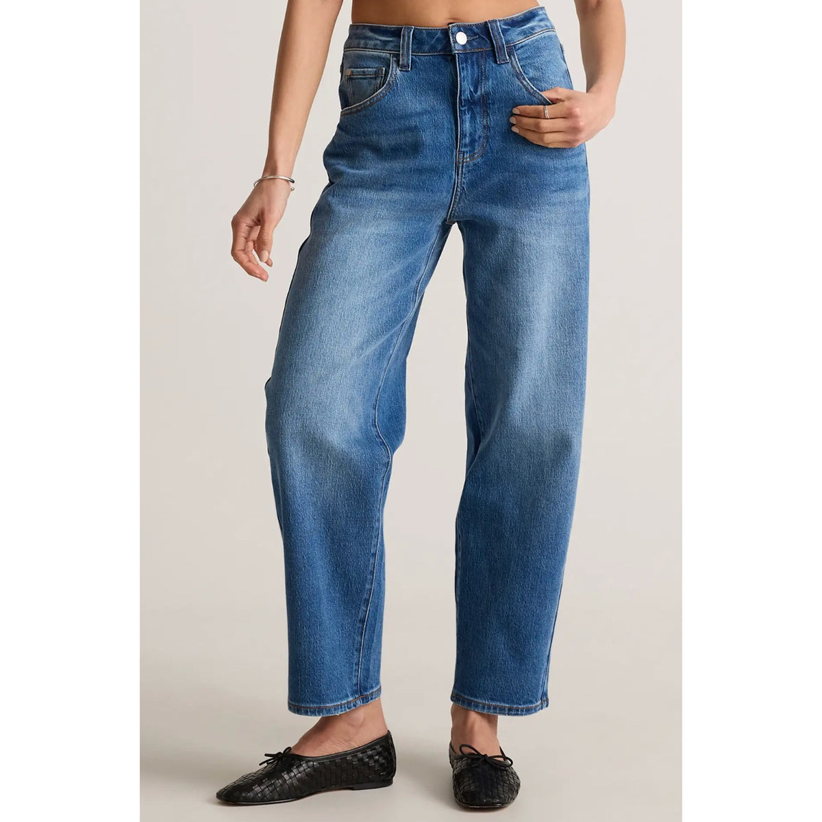 Quince Bella Stretch High Rise Barrel Jeans Organic Cotton Atlantic Blue 26