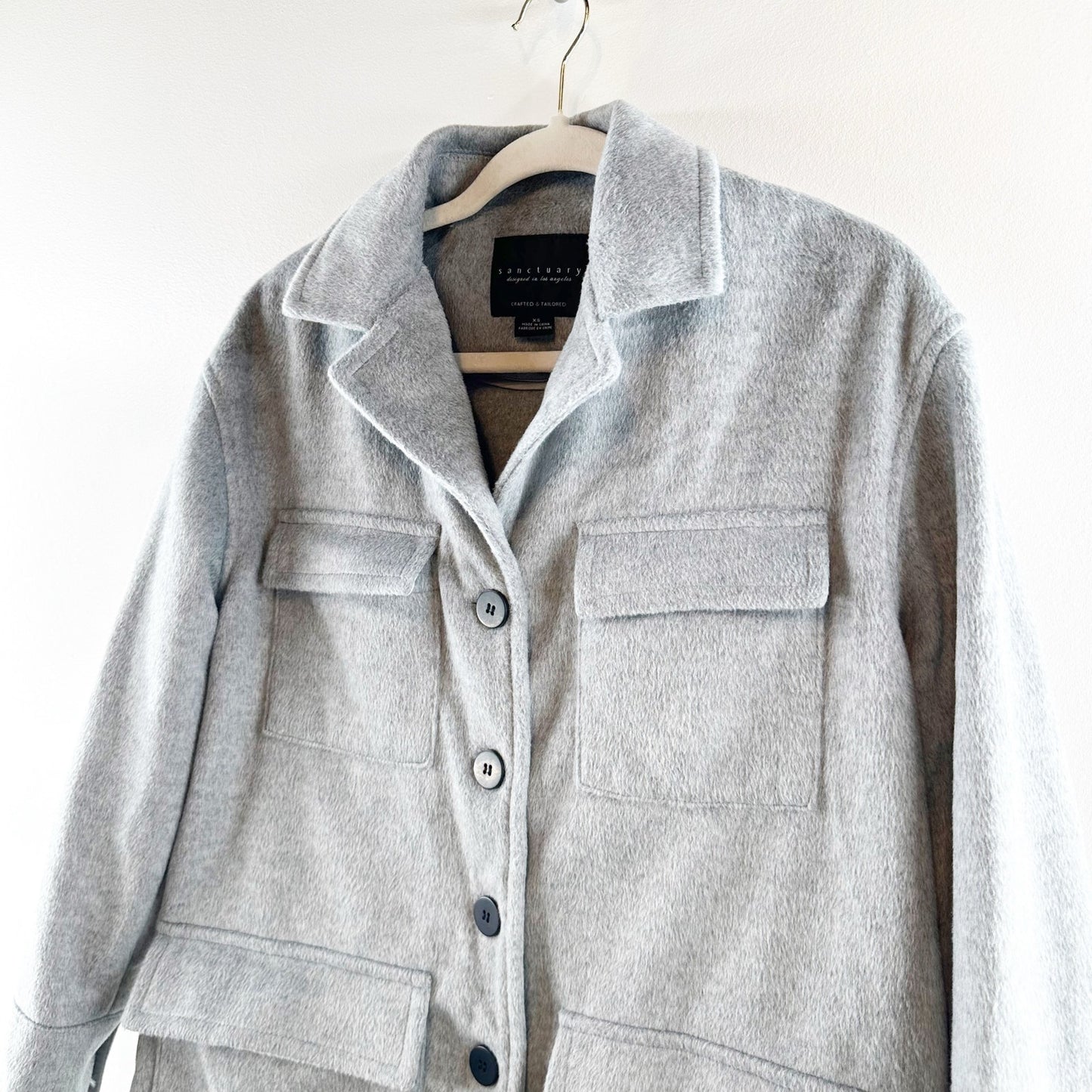 Sanctuary Fisher Car Long Sleeve Buttoned Oversized Coat Jacket Gray Medium