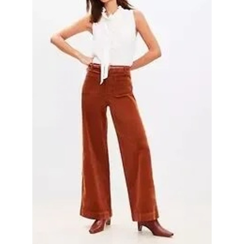 LOFT Palmer High Rise Wide Leg Pants in Brushed Corduroy Brown 14