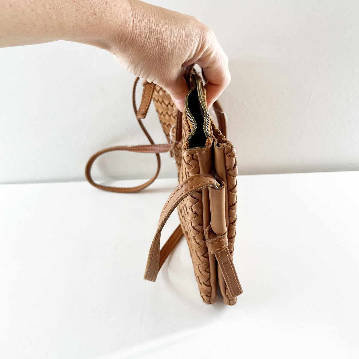 Madewell The Knotted Woven Leather Crossbody Bag Purse Tan Brown