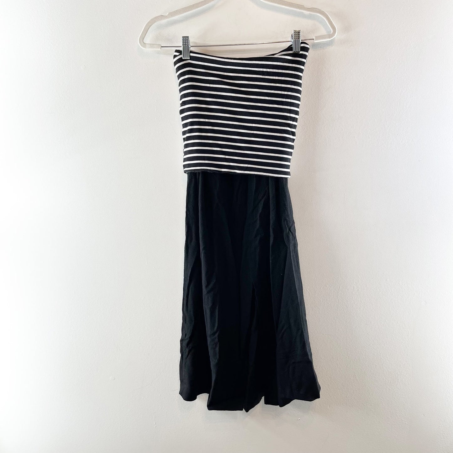 Miou Muse Striped Strapless Ribbed Mini Dress Black White Small