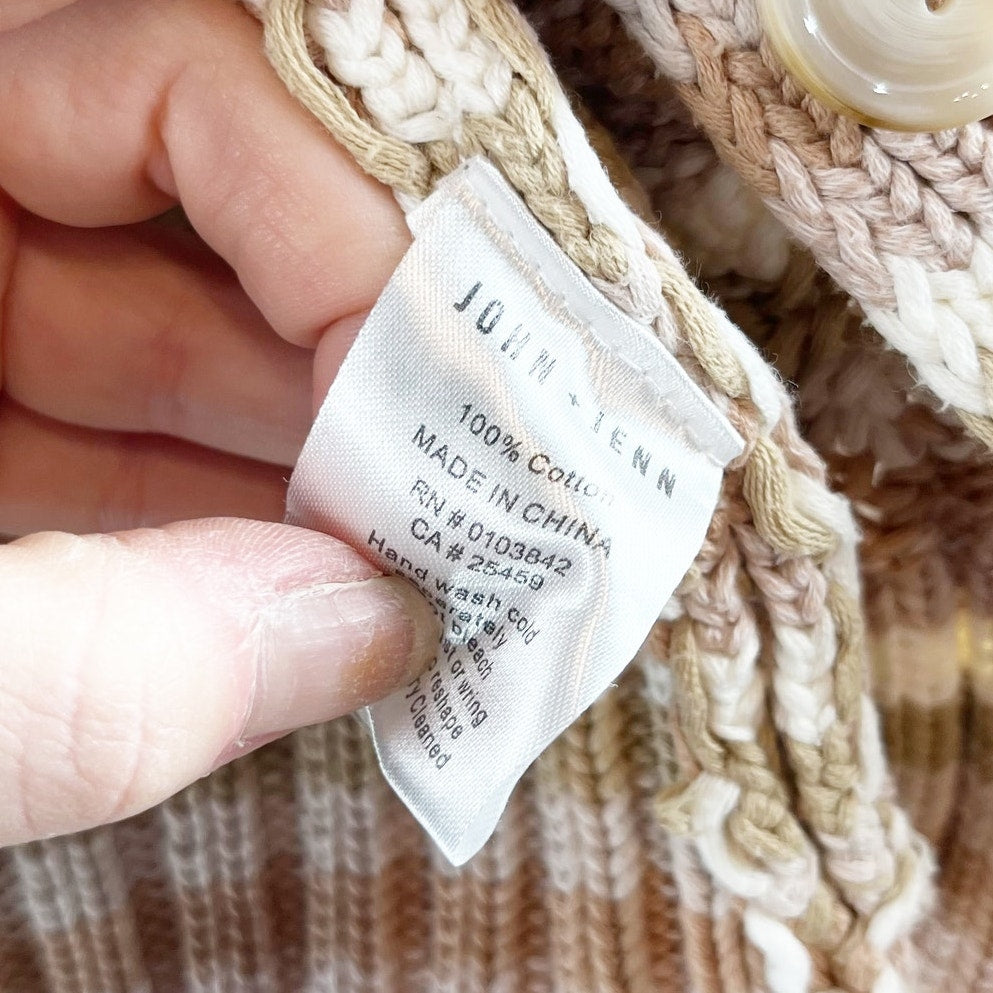 John + Jenn Julianna Striped Knit Cardigan Sweater Tan Pink Medium