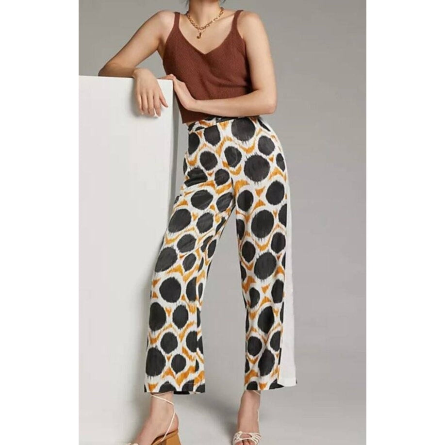 Anthropologie x Maeve Wellesley Ikat Print Wide Leg Trouser Pants Black 12 P