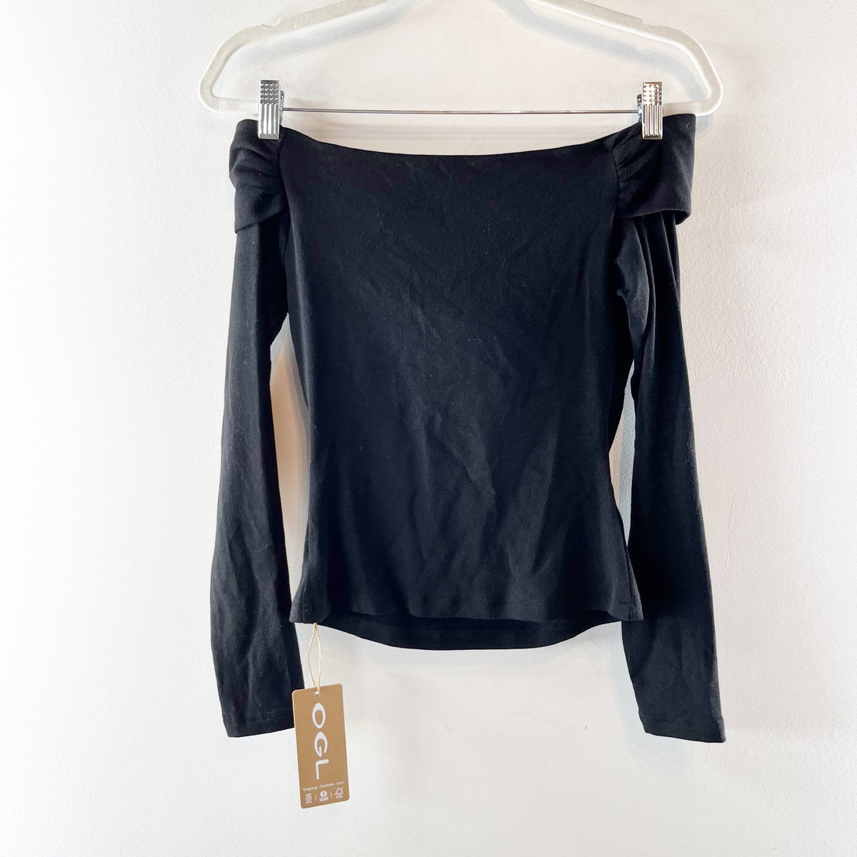 OGL LiteWarm Convertible Neck Off-Shoulder Long Sleeve Built-In Bra Top Black S
