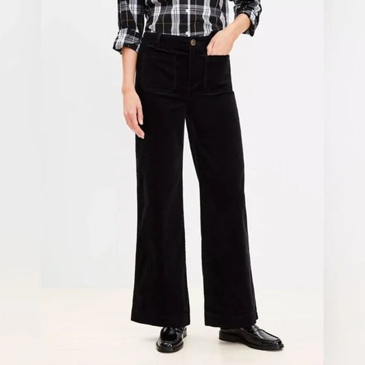LOFT The Palmer High Rise Wide Leg Corduroy Pants Black 14