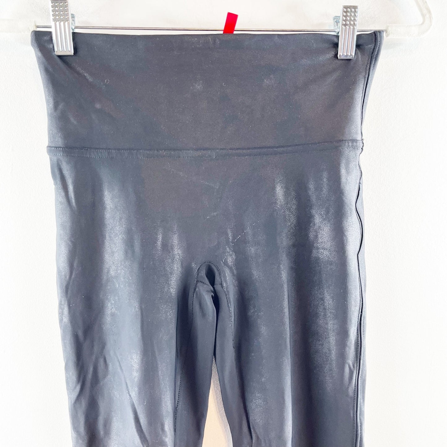 Spanx High Rise Compression Faux Leather Leggings Black Large Petite