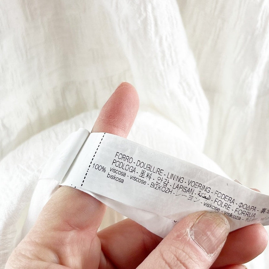 ZARA Short Sleeve Button Front Smocked Waist Midi Sundress White Small