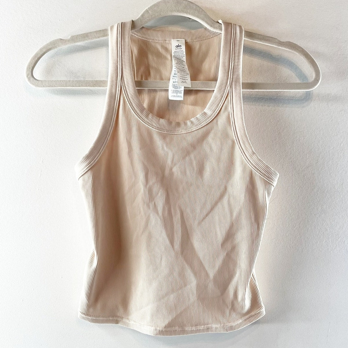 Alo Goddess Ribbed Go-To Tank Top Bone Tan Beige Small