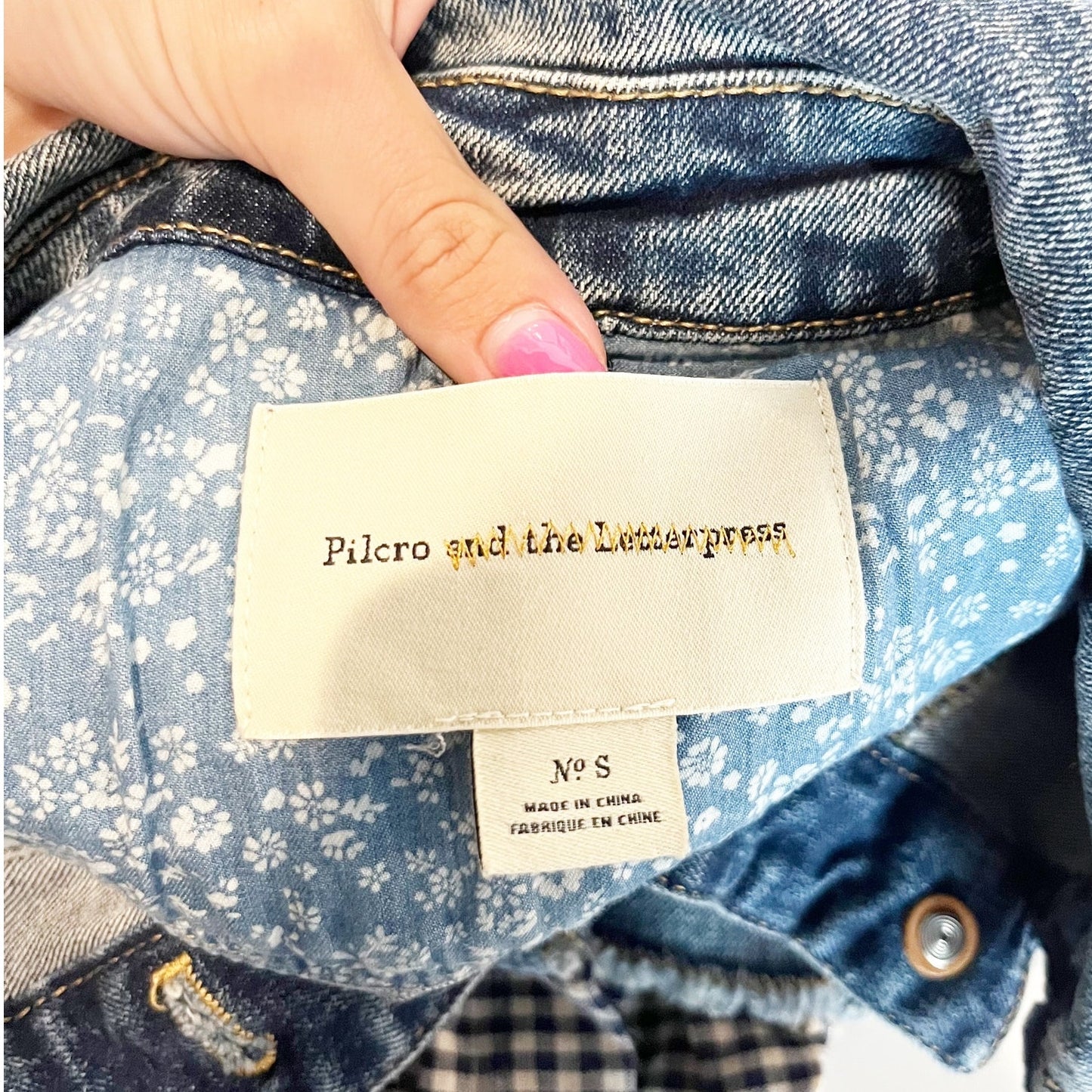 Pilcro and The Letterpress Anthropologie Eyelet Peplum Denim Jacket Blue Small