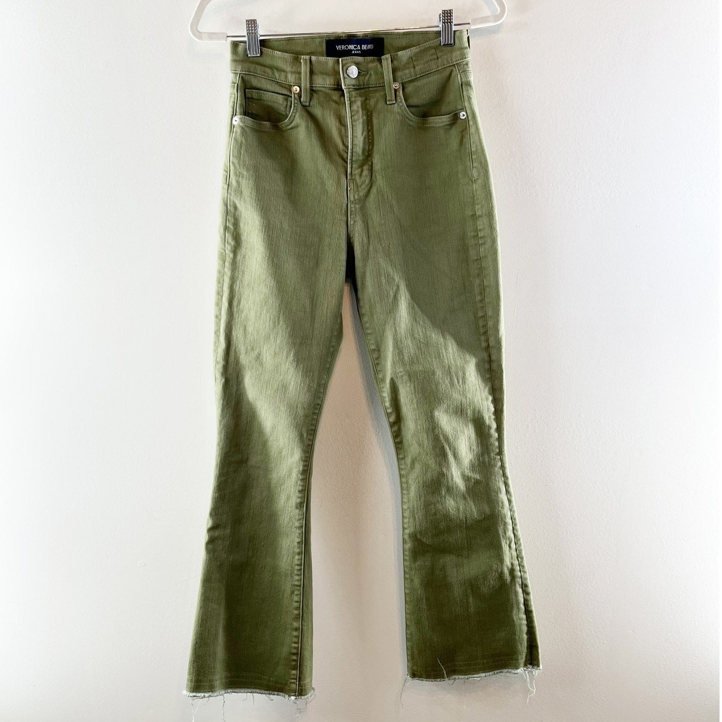 Veronica Beard Carson High Rise Ankle Flare Jeans Pants Green 27