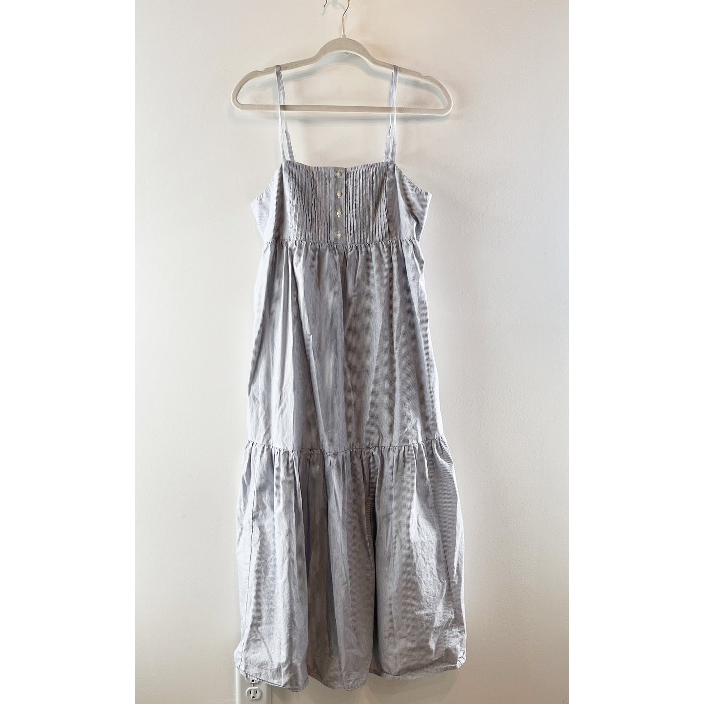 Levi's Issa Striped Sleeveless Smocked Tiered Midi Dress Blue White Small