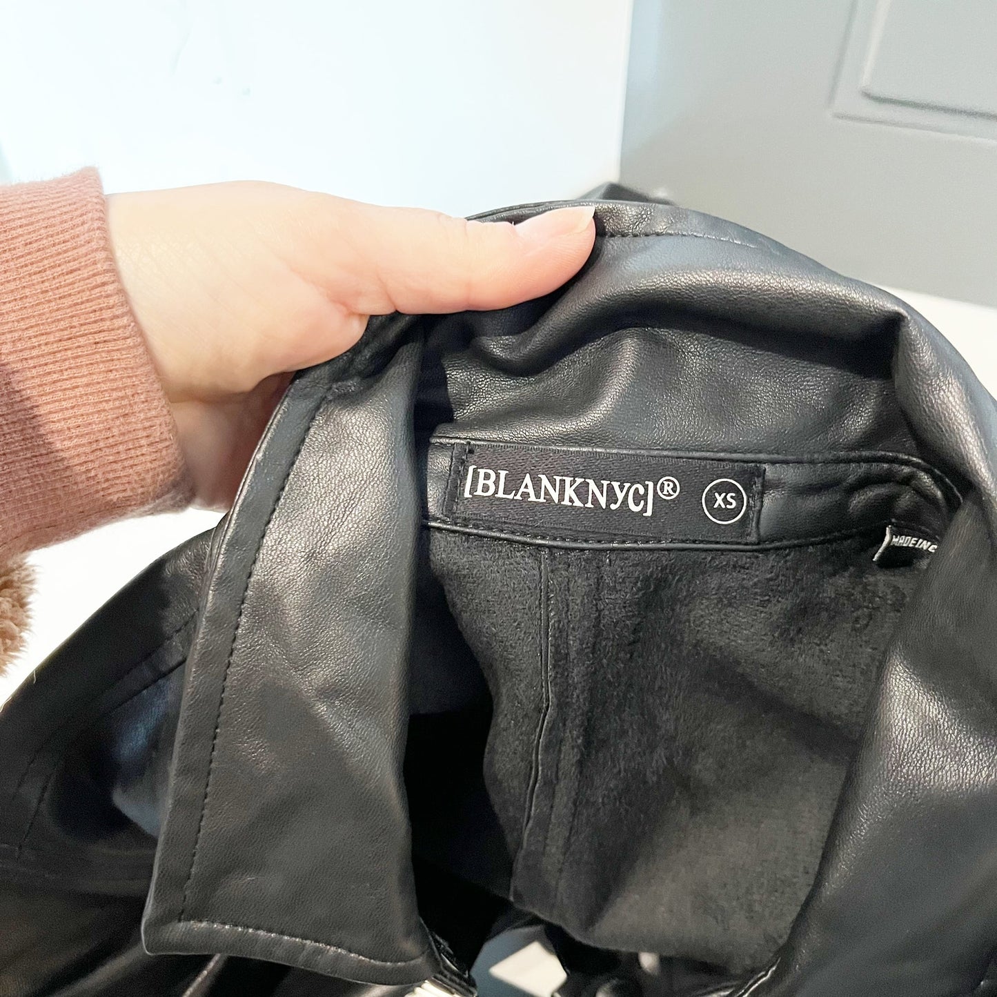 Blank NYC Puff Sleeve Faux Leather Snap Button Front Shirt Black XS