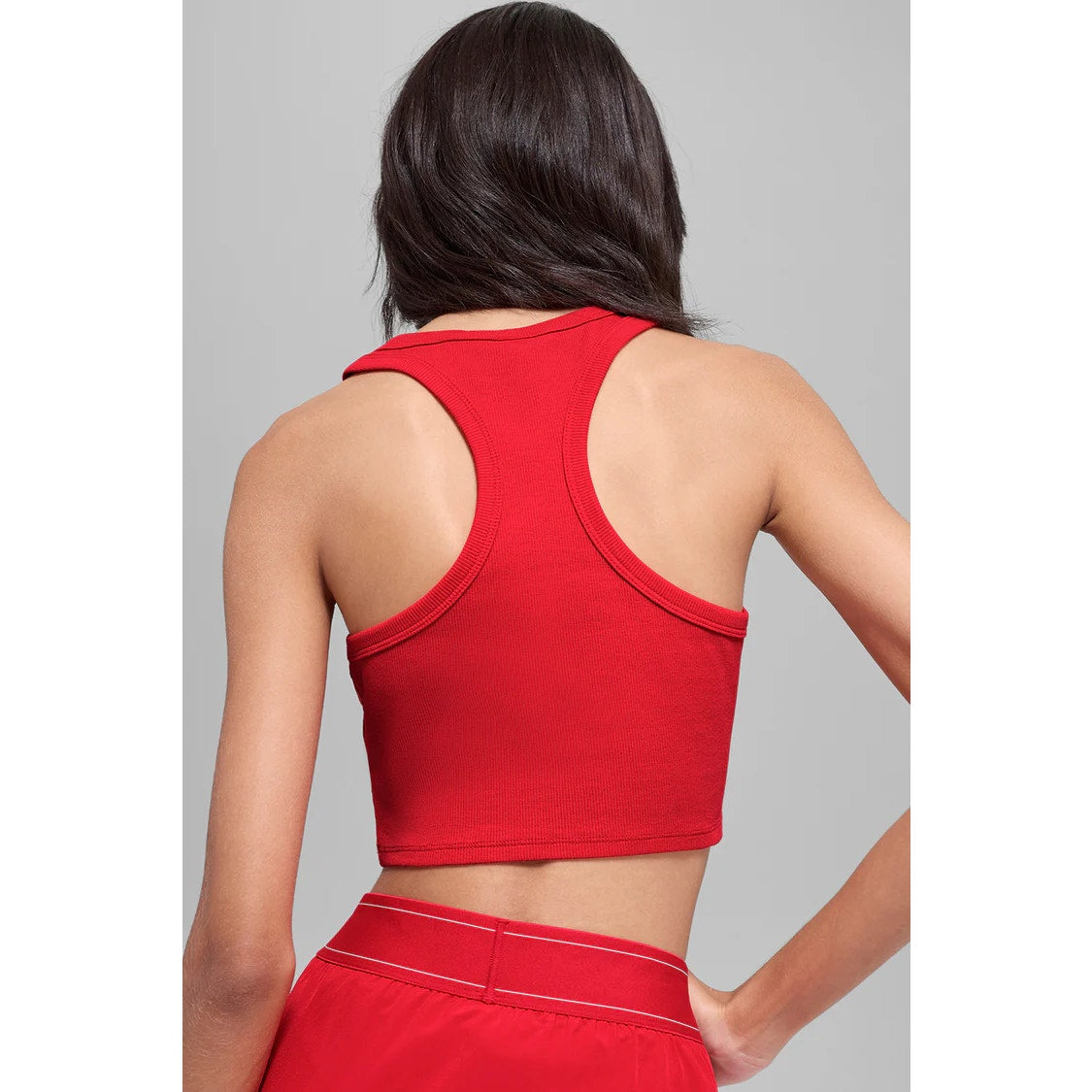 Alo Yoga Aspire Sleeveless Racerback Cropped Ribbed Tank Top Bright Red Small