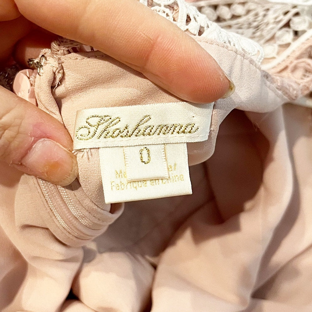 Shoshanna Dunham Striped Estepona Crochet Lace Midi Sheath Dress Pink White 0