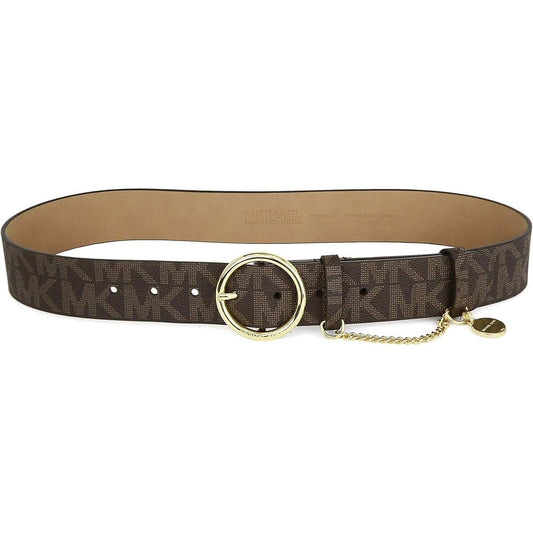 Michael Mickael Kors MK Monogram Gold Buckle Wide Belt Chocolate Brown Small