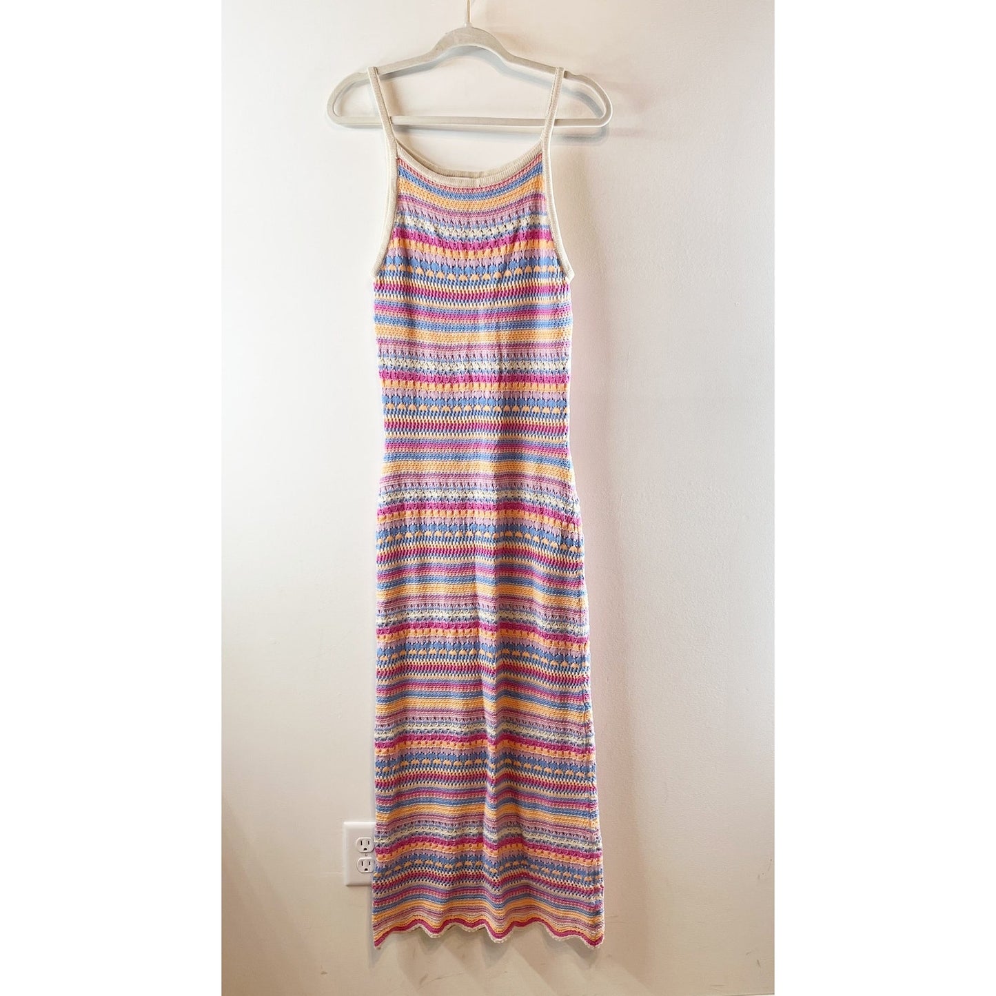 Z Supply Santa Cruz Striped Crochet Sleeveless Maxi Dress Pink Purple Small