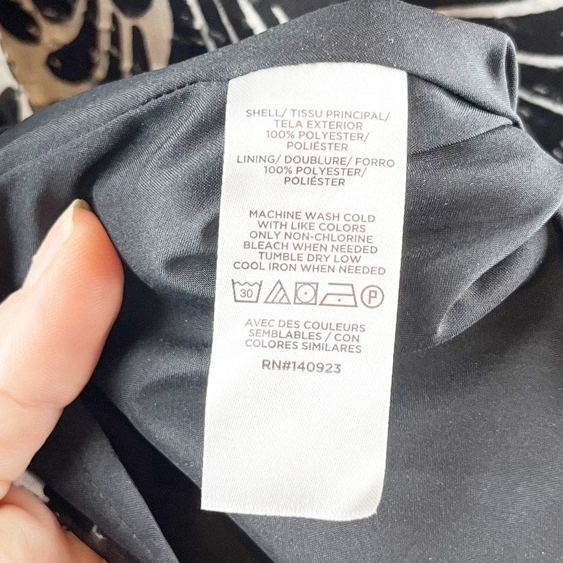 LOFT Fern Printed Flounce Long Sleeve Mini Swing Dress Black Medium Petite