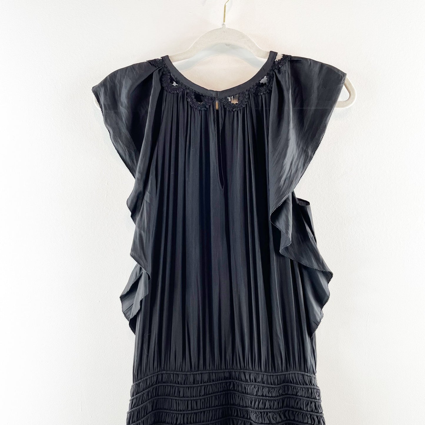 Ramy Brook Wrenn Flutter Sleve Smocked Waist Midi Dress Black Medium