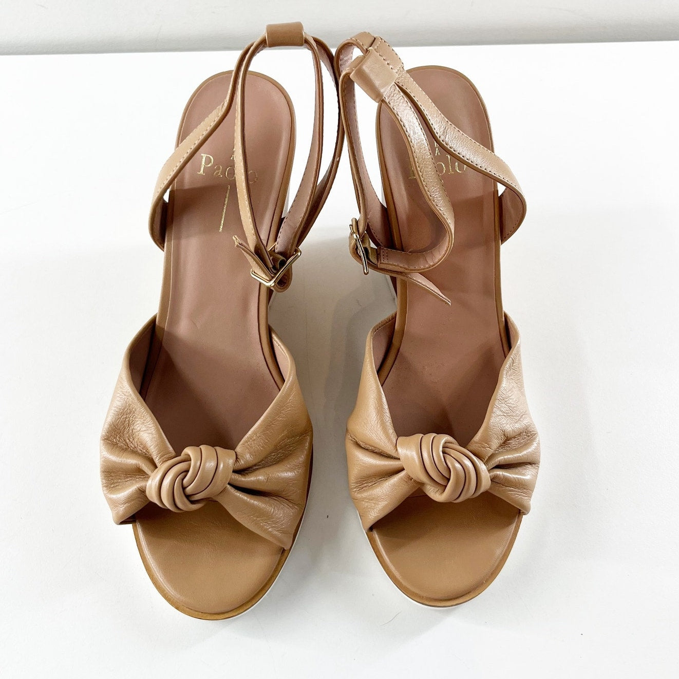 Linea Paolo Eliana Ankle Strap Wedge Knot Sandal Shoes Tan Beige 9.5
