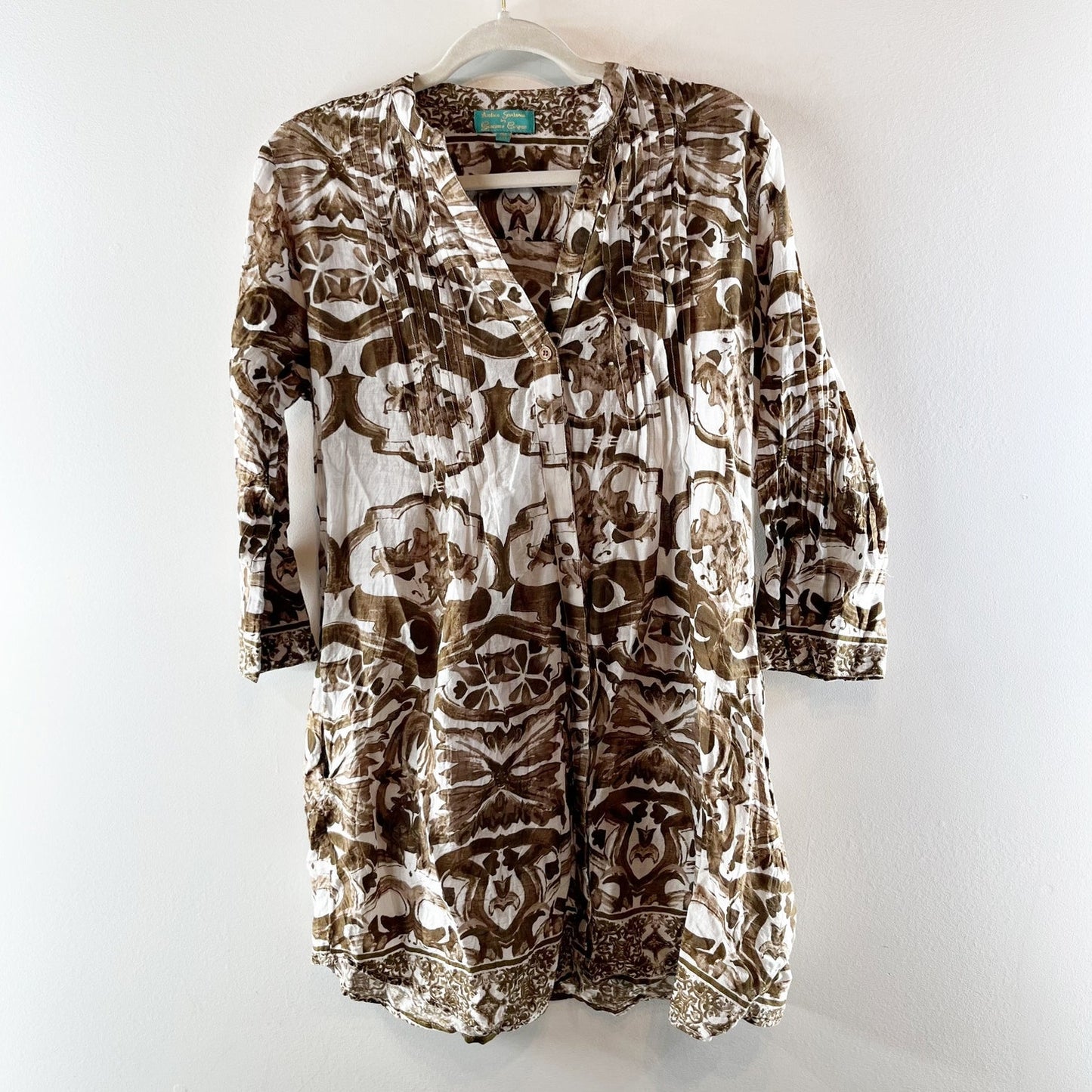 Amitca Santoria by Giacomo Cinque Mini Cotton Button Up Cover Up Brown White OS