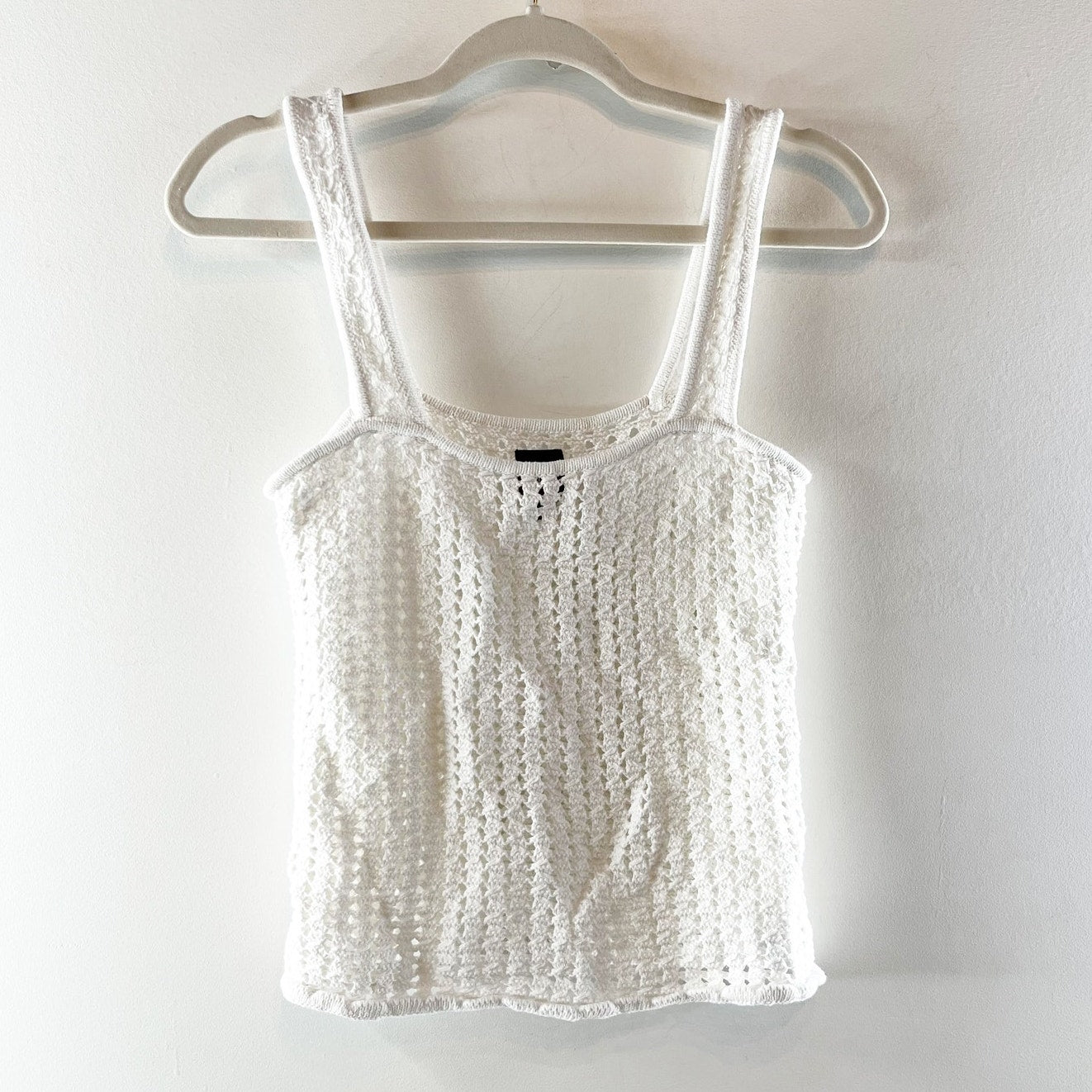 GAP Square Neck Cotton Crochet Knit Tank Top White Small