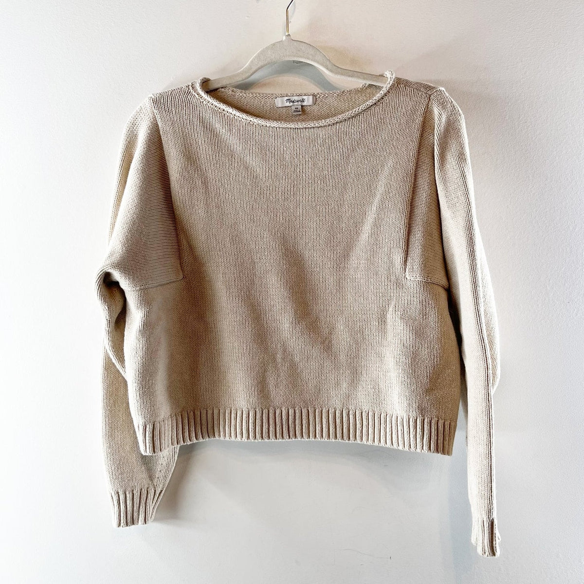Madewell Rolled Neck Long Sleeve Cotton Sweater Beige Tan XS