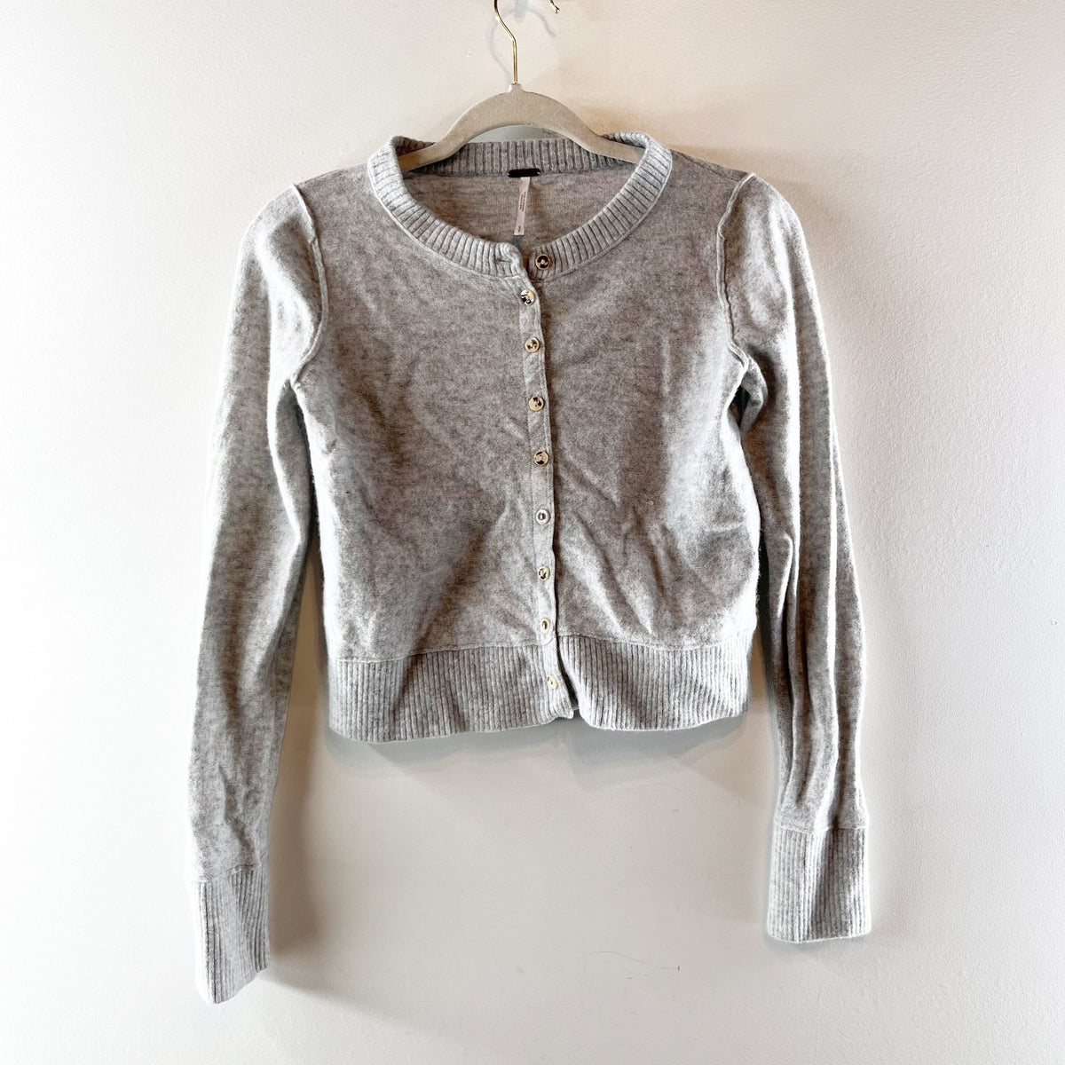 Free People Wool Cashmere Long Sleeve Button Front Cardigan Sweater Gray Small