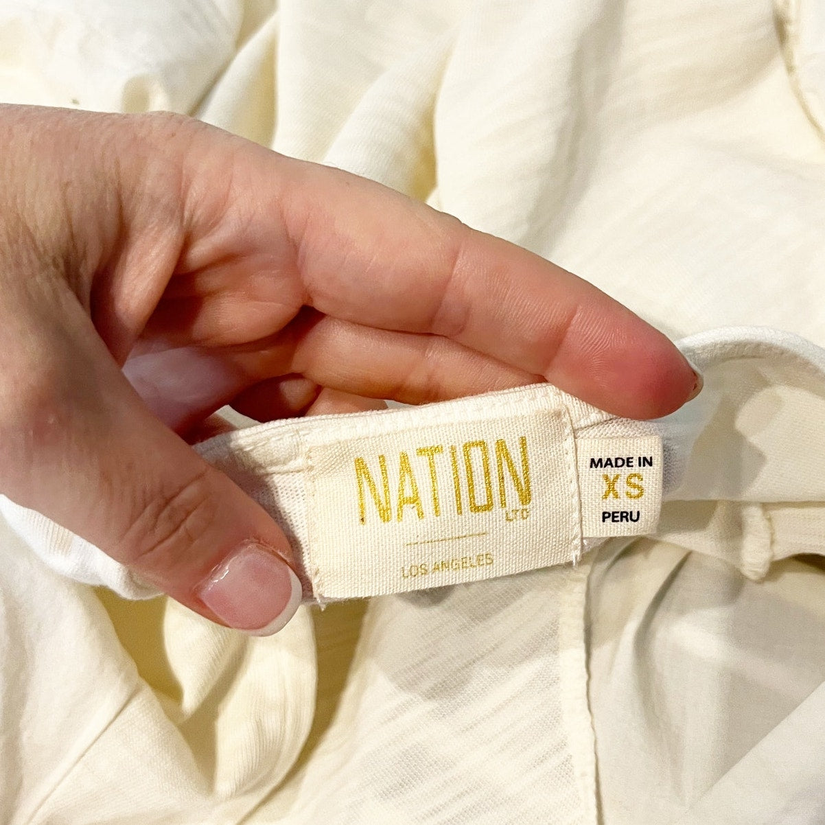 Nation LTD Gracie Pintuck Combo Tee Shirt Top in Cream Ivory XS
