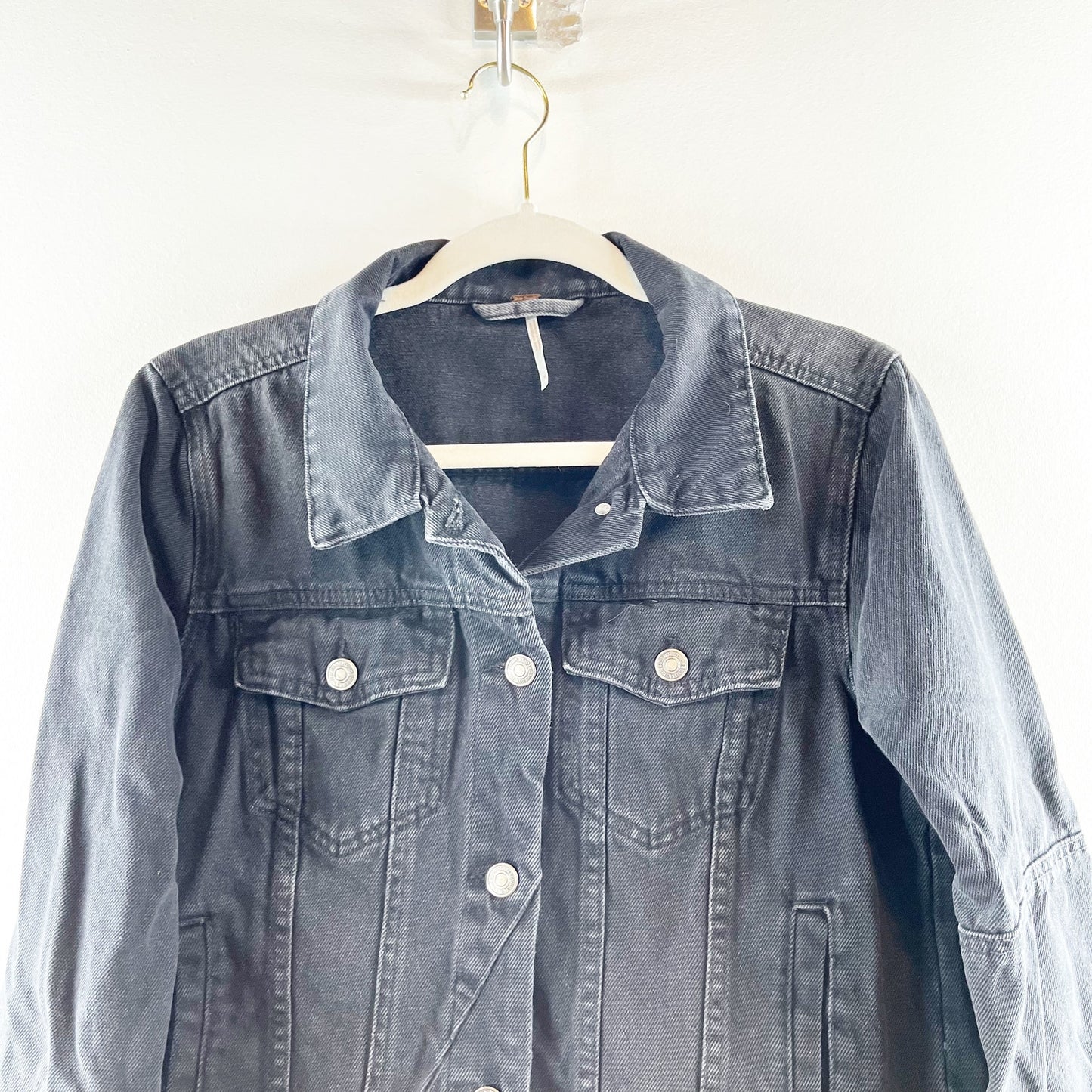 Free People Rumors Trucker Denim Jean Jacket Black Medium