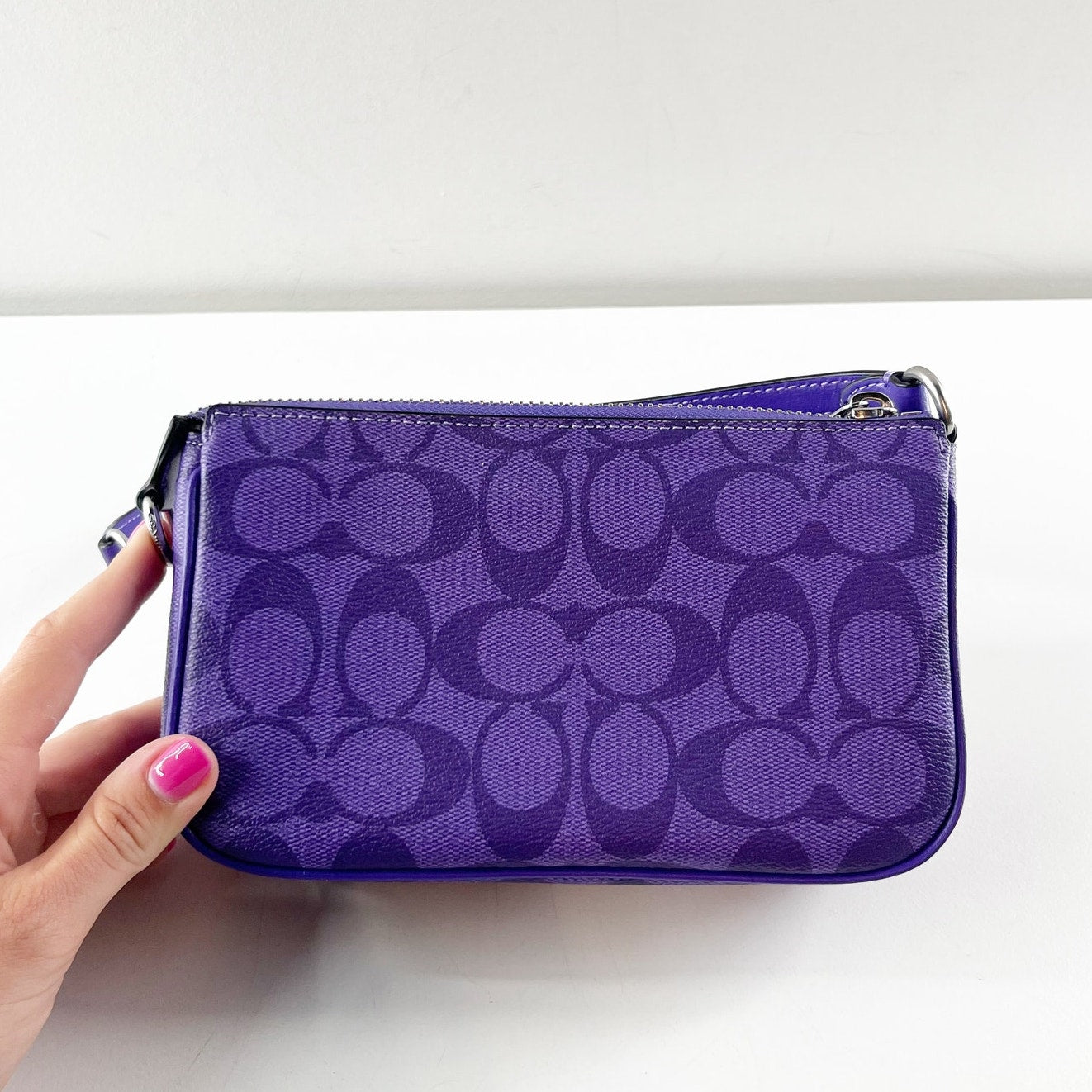 Coach Nolita 19 Signature Canvas Compact Wristlet Shoulder Bag Vibrant Purple