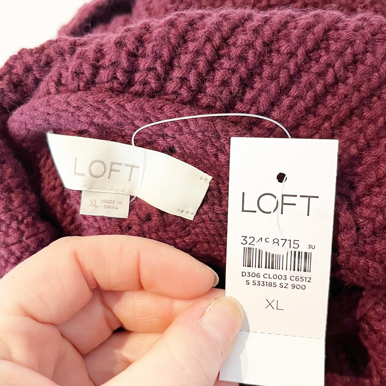 LOFT Bobble Turtleneck Pullover Sweater Burgundy Maroon XL