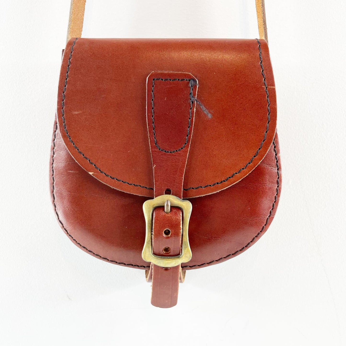 Genuine Leather Crossbody Ireland Saddle Bag Purse Brown Gold Buckle