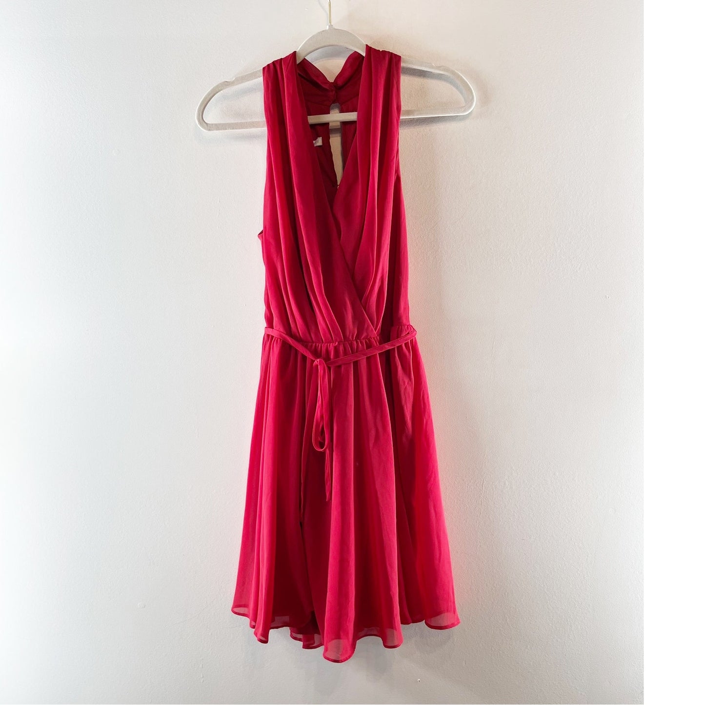 Boston Proper Sleeveless Surplice V-Neck Belted Mini Dress French Kiss Red 12