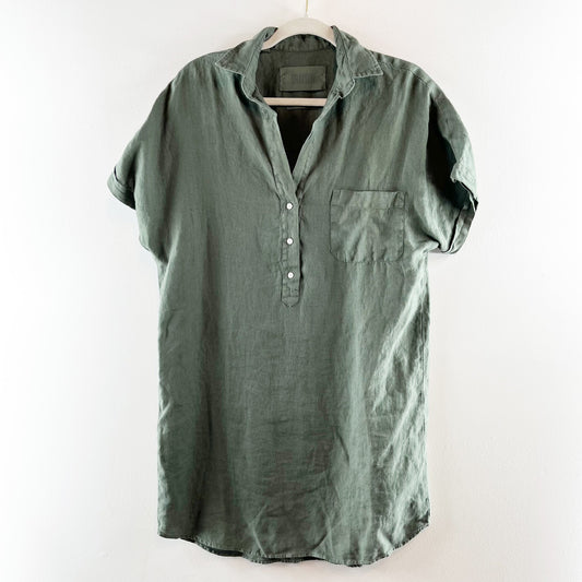 Grayson Linen Short Sleeve Mini Shirt Dress Green 2 / Small