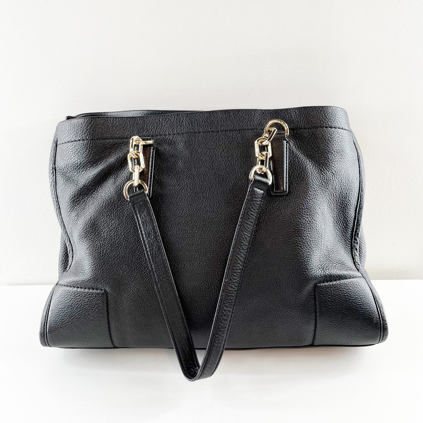 Tory Burch Britten Leather Tote Purse Bag Black Gold