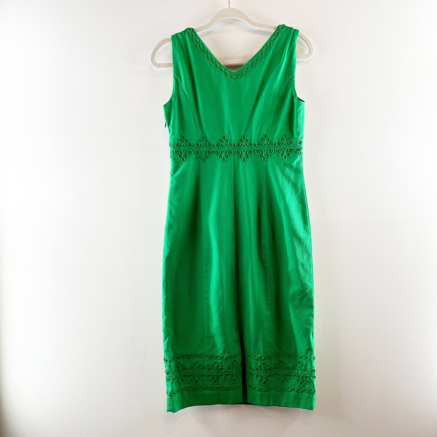 Boden Seville Kelly Sleeveless V-Neck Textured Sheath Midi Dress Green 6 Long