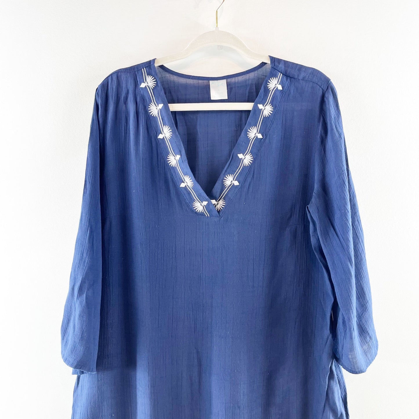 Kona Sol Embroidered V-Neck Hi-Low Swimsuit Cover-Up Dress Navy Blue XL