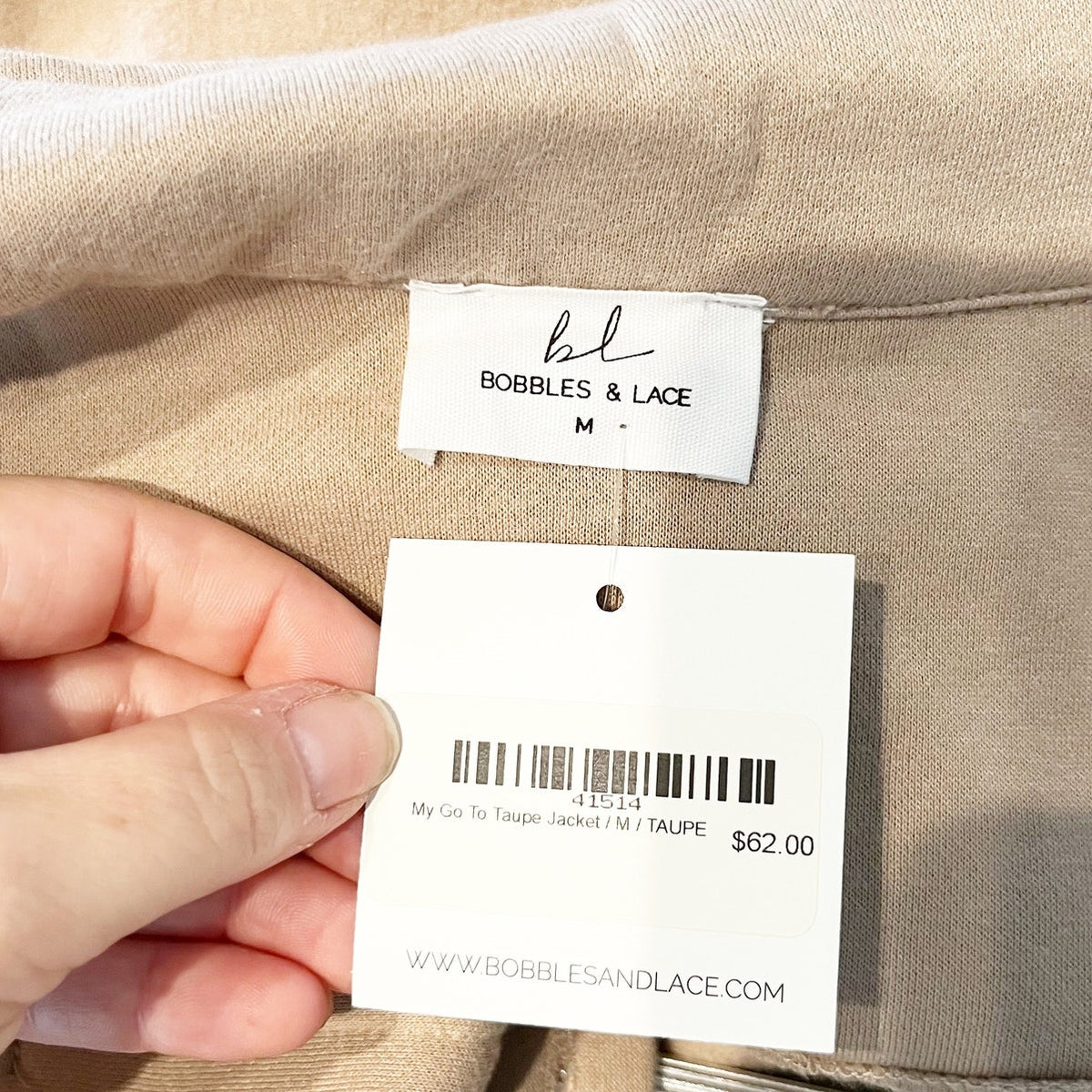 Bobbles & Lace My Go To Shacket Jacket Soft Long Sleeve Taupe Tan Medium