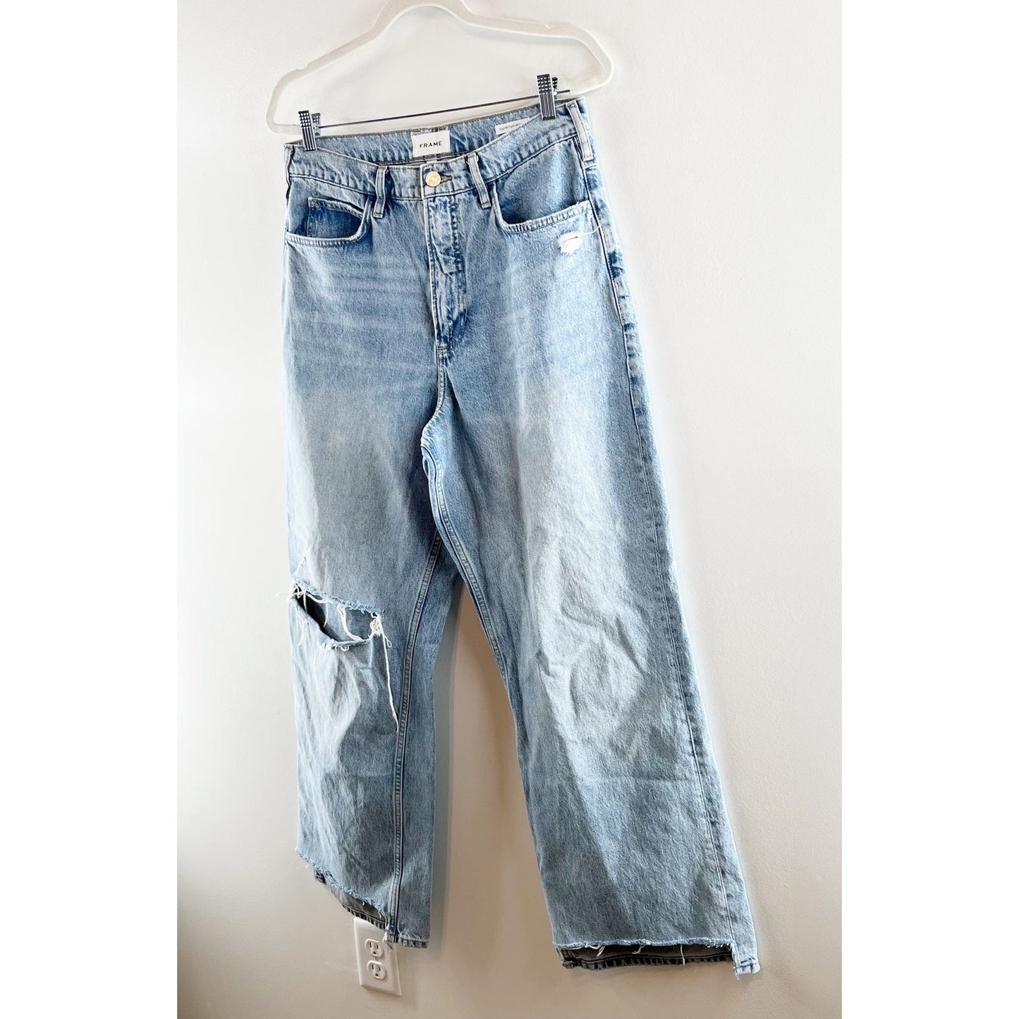 FRAME Le High N Tight High Rise Wide Leg Step Hem Jeans Blue 30 / 10