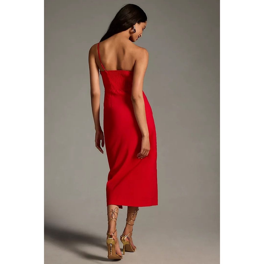 Anthropologie One Shoulder Slim Midi Dress Red 1X