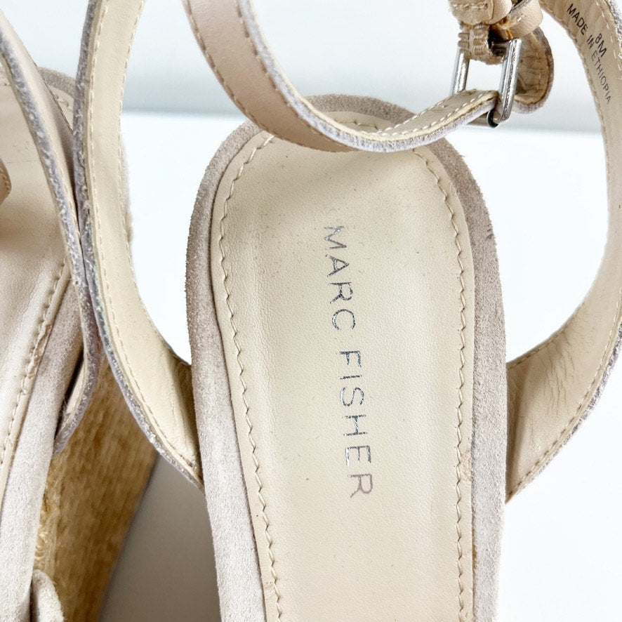 Marc Fisher Hata Laser Cut Studded Espadrille Wedge Sandals Heels Tan Beige 8