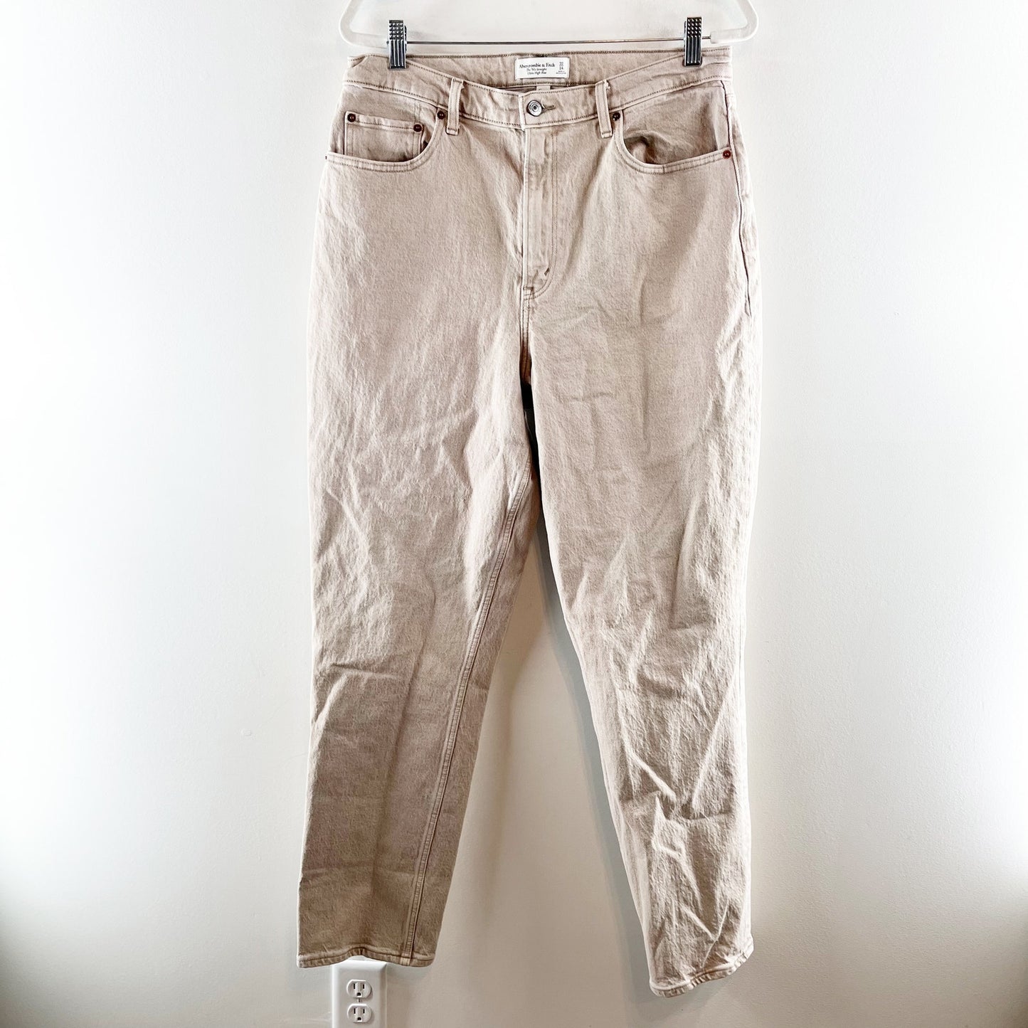 Abercrombie The 90's Straight Curve Love Ultra High Rise Jeans Tan Khaki 14 Long