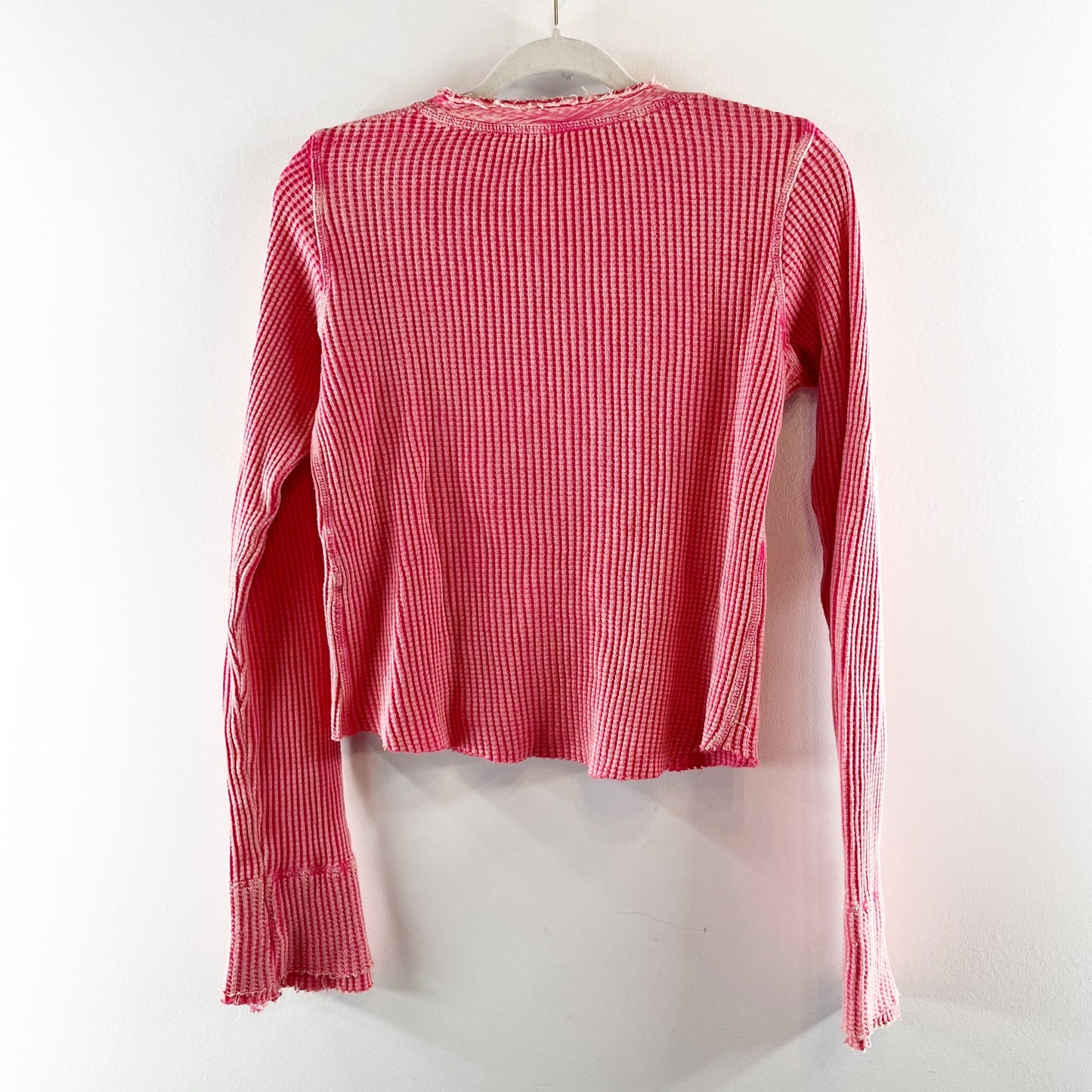 Free People Colt Thermal Waffle Long Sleeve Henley Top Red Pink XS