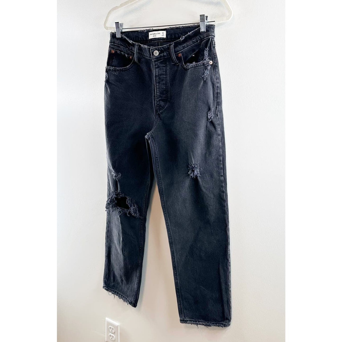 Abercrombie & Fitch The Dad High Rise Distressed Black Jeans 4 Petite