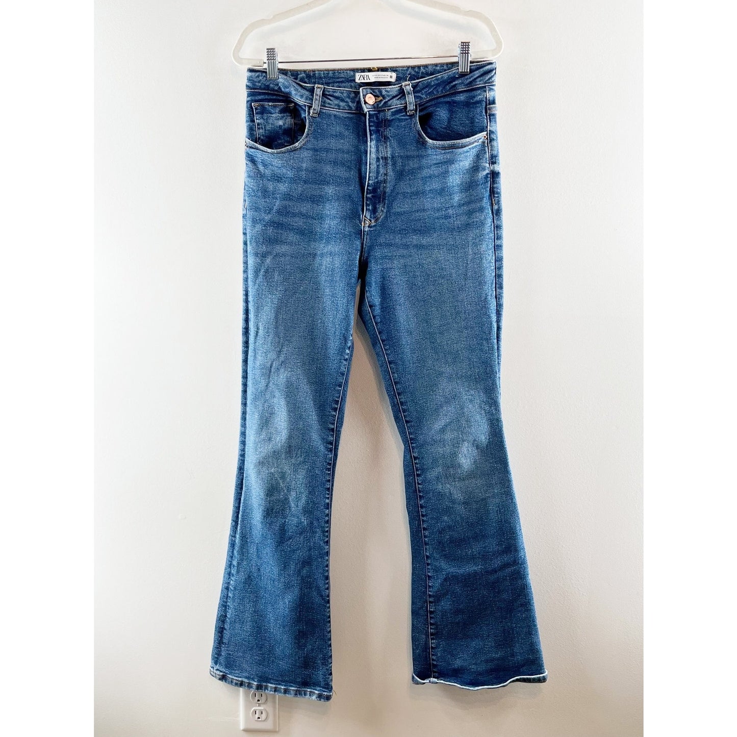 ZARA High Rise Flare Leg Denim Jeans Dark Wash 12