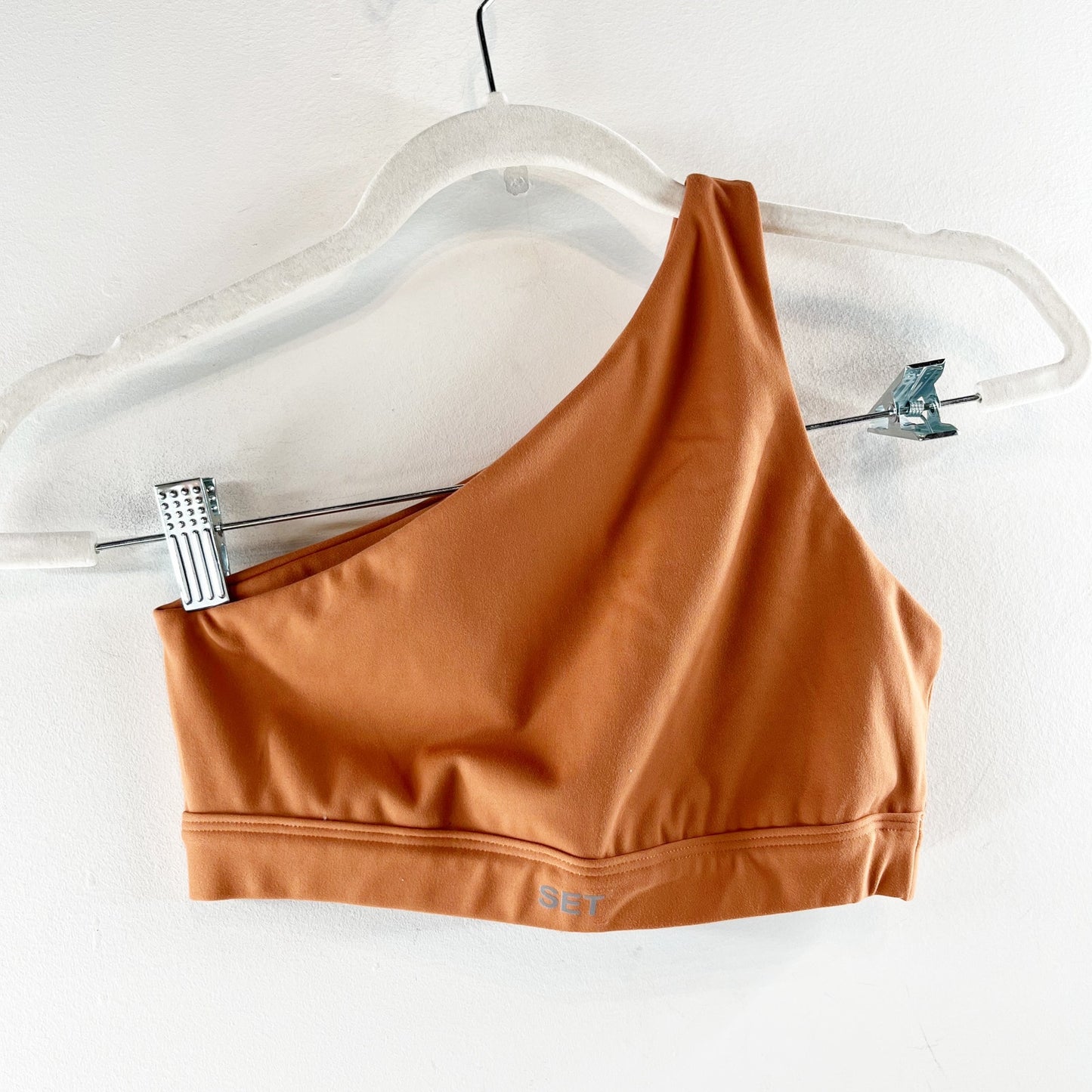 SET Active One Shoulder Sports Bra Tan Brown XS