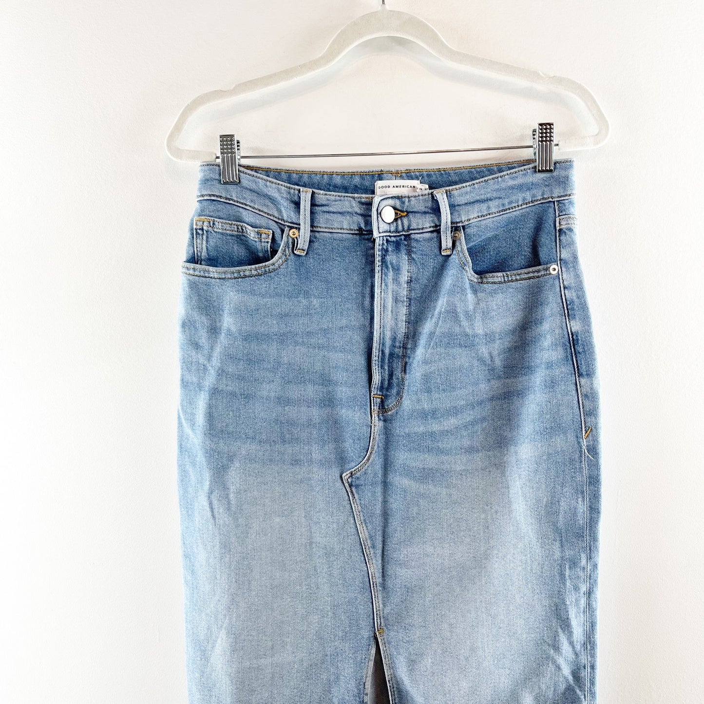 Good American High Rise Slit Front Denim Mini Skirt Blue 30 / 10
