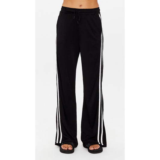 Upside Down Roma Striped Pull On Drawstring Wide-Leg Track Pants Black XS / US 4