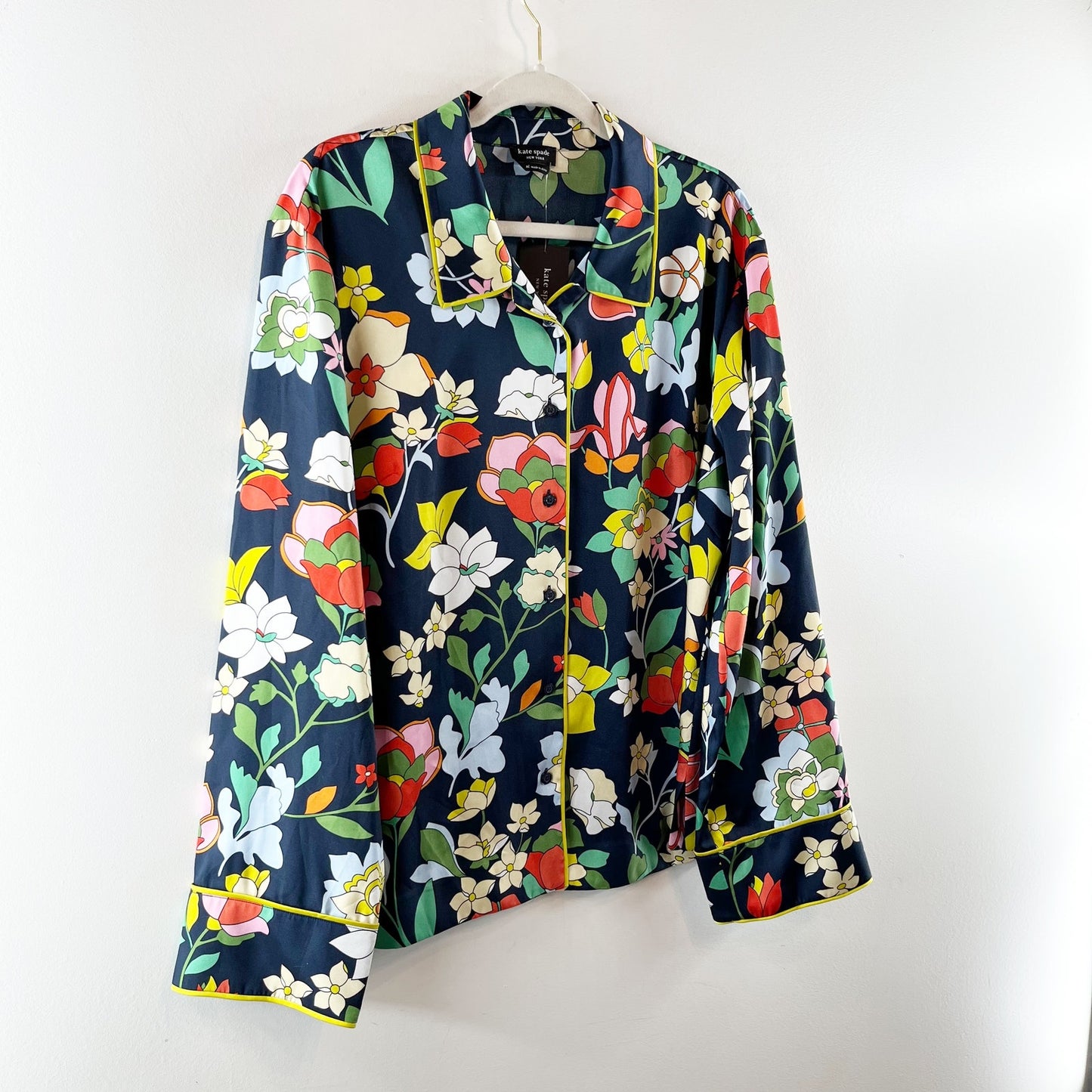 Kate Spade New York Flower Bed Floral-Print Twill Pajama Shirt Blazer Blue XL