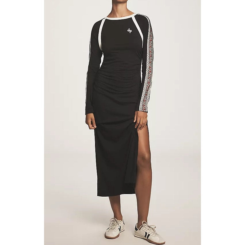 Daily Practice Anthropologie Long-Sleeve Ruched T-Shirt Midi Dress Black XS